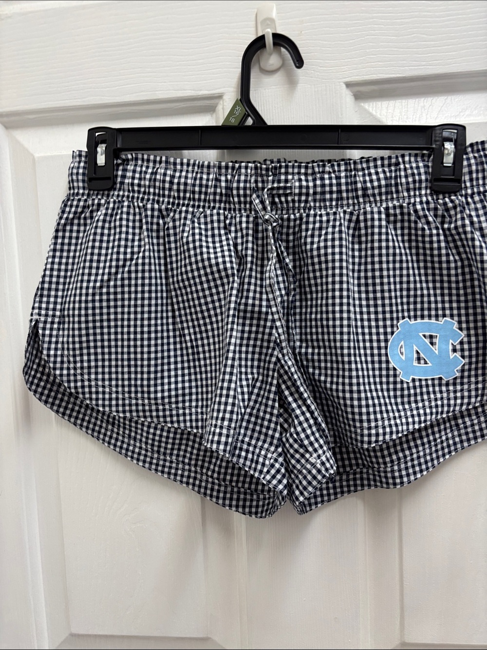 North Carolina Gingham Drawstring Women's Shorts - Light Blue Accent